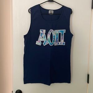 Never Worn Tie dye AOII stitched letter blocks. Comfort colors tank- Size Medium